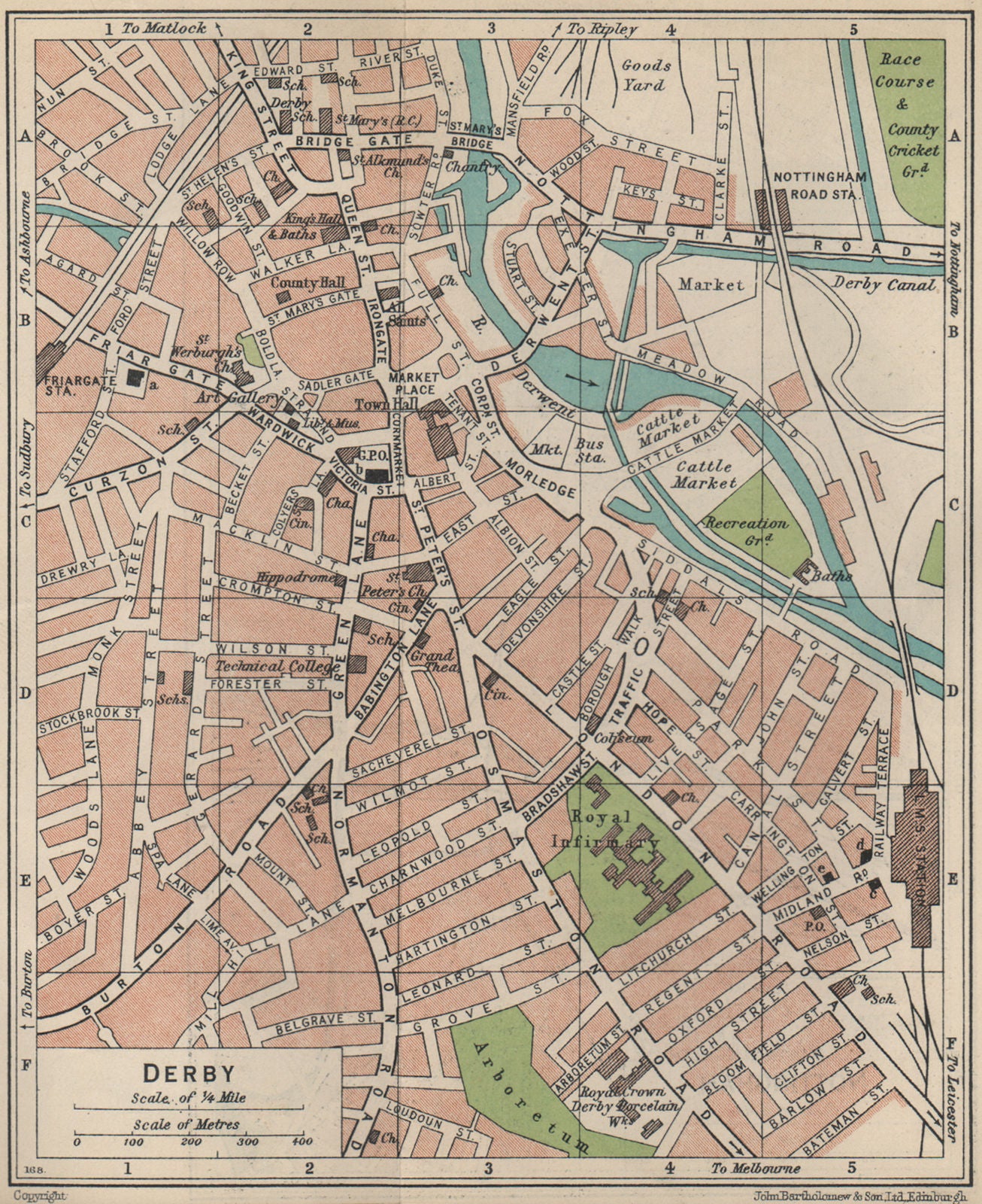 DERBY. Vintage town city map plan. England 1939 old vintage chart